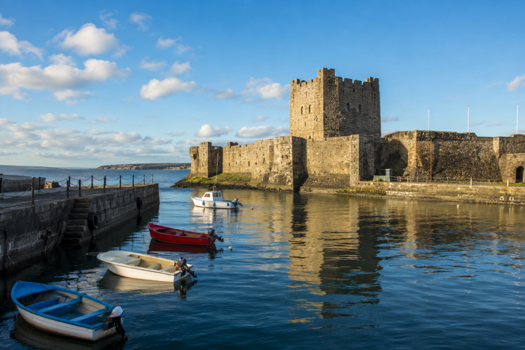 Carrickfergus Castle, a Norman keep on the shore of Belfast Lough, Northern Ireland